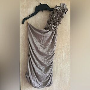 Free People One-Shoulder Ruffle Dress in Taupe